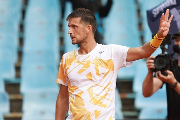 SZCZECIN, 10.09.2025 TURNIEJ TENISA ZIEMNEGO ATP, Tennis Herren CHALLENGER INVEST IN SZCZECIN OPEN 2025 NZ GEST RADOSCI VITA KOPRIVY PO WYGRANIU MECZU, VIT KOPRIVA VIT KOPRIVA CELEBRATES HIS WIN WITH DIEGO DEDURA FOT. KRZYSZTOF CICHOMSKI NEWSPIX.PL --- newspix.pl POLAND OUT! 