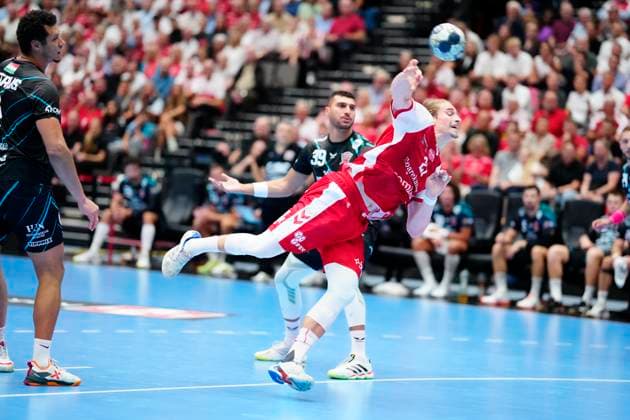 Denmark EHF Champions League Aalborgs Juri Knorr during EHF Champions League mens handball match between Aalborg Handball and One Veszprém HC at Sparekassen Danmark Arena in Aalborg on Wednesday, September 10, 2025 Photo Henning Bagger Scanpix 2025 , Aalborg Denmark  Copyright: HenningxBaggerx spdk20250910-201621-L