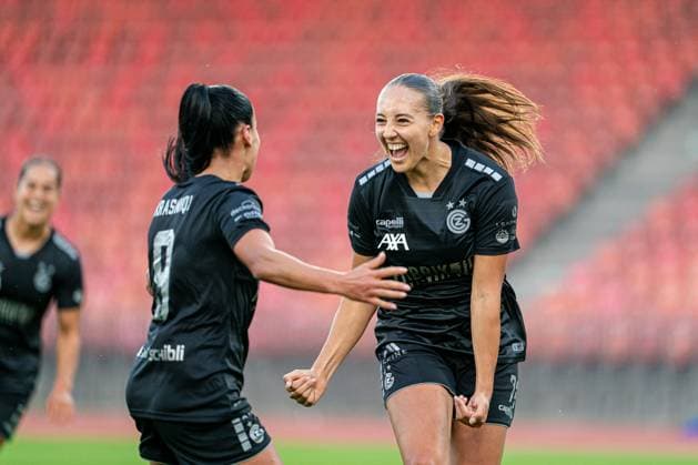 Switzerland UEFA Women s Europa Cup GC Women s Football vs BIIK Shymkent Letzigrund Stadium, Zurich Janina Egli 7 Grasshopper Club celebrating scoring teams first goal Copyright: xPriscilaxBütlerx