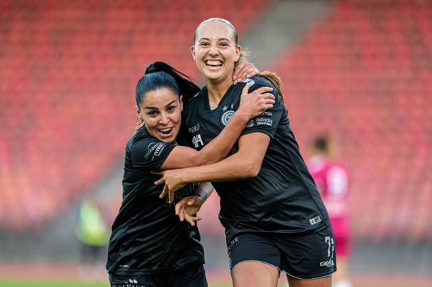 Switzerland UEFA Women s Europa Cup GC Women s Football vs BIIK Shymkent Letzigrund Stadium, Zurich Janina Egli 7 Grasshopper Club celebrating scoring teams first goal Copyright: xPriscilaxBütlerx