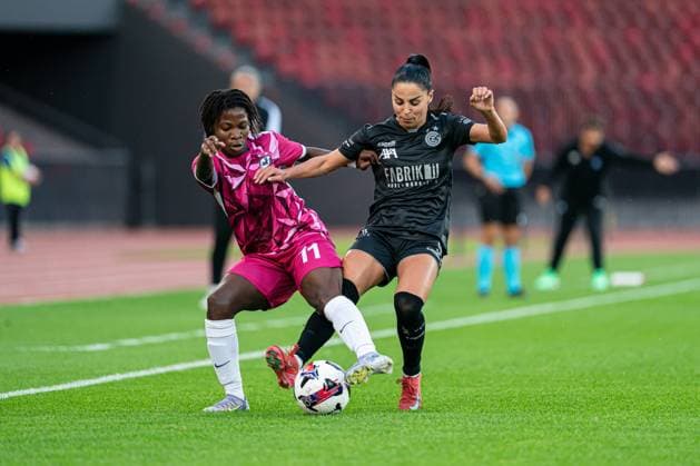 Switzerland UEFA Women s Europa Cup GC Women s Football vs BIIK Shymkent Letzigrund Stadium, Zurich Qendresa Krasniqi 9 Grasshopper Club , right, and Marionne Djifo 11 BIIK Shymkent , left, in action Copyright: xPriscilaxBütlerx
