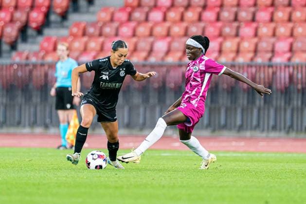 Switzerland UEFA Women s Europa Cup GC Women s Football vs BIIK Shymkent Letzigrund Stadium, Zurich Dany Steel Sema Tchomtchoua 2 BIIK Shymkent , right, and Noemie Potier 11 Grasshopper Club , left, in action Copyright: xPriscilaxBütlerx