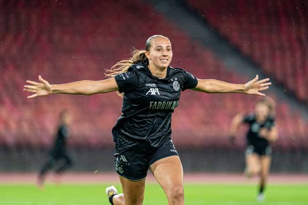 Switzerland UEFA Women s Europa Cup GC Women s Football vs BIIK Shymkent Letzigrund Stadium, Zurich Janina Egli 7 Grasshopper Club celebrating scoring teams second goal Copyright: xPriscilaxBütlerx