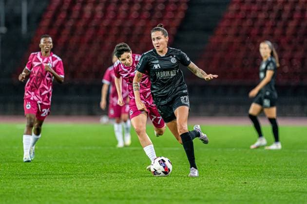 Switzerland UEFA Women s Europa Cup GC Women s Football vs BIIK Shymkent Letzigrund Stadium, Zurich Melanie Müller Melanie Muller 27 Grasshopper Club , right, and Kamila Kulmagambetova 77 BIIK Shymkent , left, in action Copyright: xPriscilaxBütlerx