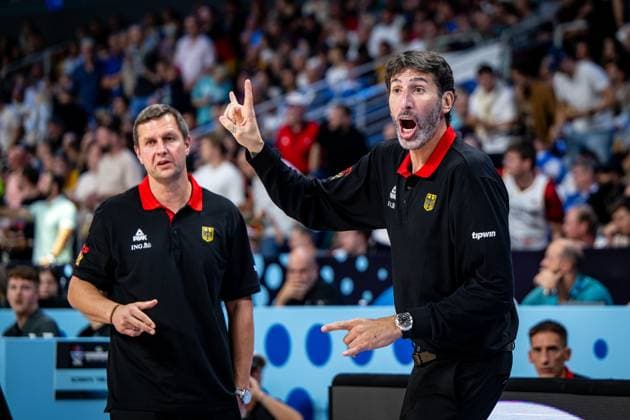 Basketball Riga 10 09 2025 DBB international mens EuroBasket 2025 quarter-finals Germany GER Slovenia SLO Alex Mumbru Germany, national coach Alan Ibrahimagic Germany, assistant coach li