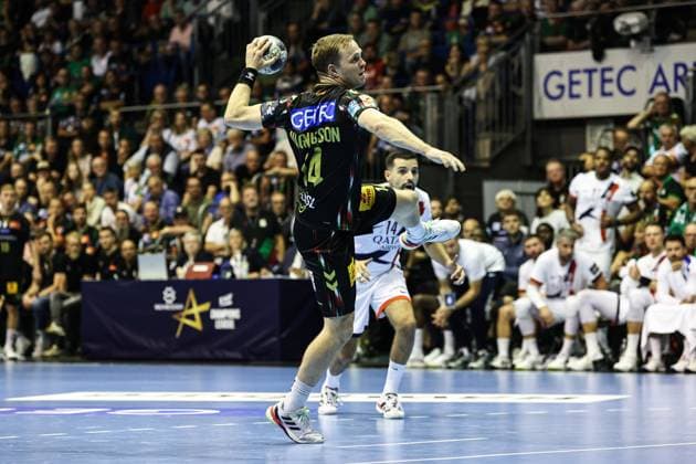 Omar Ingi Magnusson SC Magdeburg,14 Handball Machineseeker Champions League Season 2025 2026 SC Magdeburg vs Paris Saint Germain at the GETEC Arena in Magdeburg Action,Handball,Germany,10 09 2025