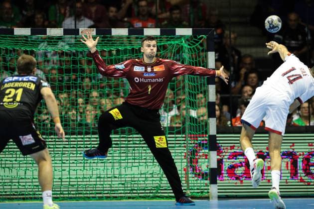 Goalkeeper Sergey Hernandez Ferrer SC Magdeburg,1 vs Ferran Sole Paris Saint Germain,14 Handball Machineseeker Champions League Season 2025 2026 SC Magdeburg vs Paris Saint Germain at the GETEC Arena in Magdeburg Action,Handball,Germany,10 09 2025