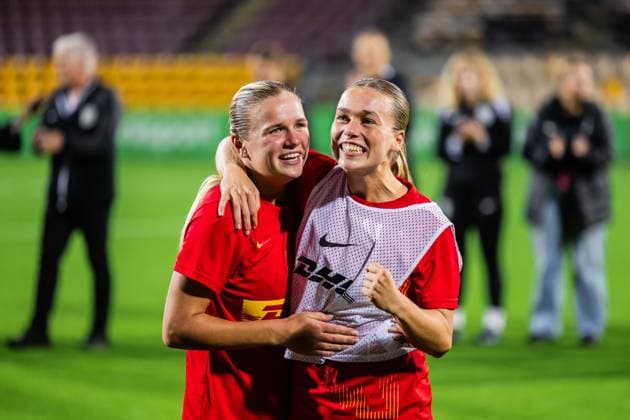 FC Nordsjaelland v KuPS, UEFA Women™s Europa Cup, Farum, Denmark Farum, Denmark. 10th, September 2025. Anna Walter (L) and Josefine Funch (R) of FC Nordsjaelland seen in celebration after the UEFA Women™s Europa Cup qualification match between FC Nordsjaelland and KuPS at Right to Dream Park in Farum. Denmark, Farum  Copyright: xGonzalesxPhoto DejanxObretkovicx