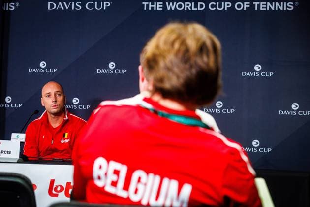 Belgium Davis Cup captain Steve Darcis pictured duringa a pre-draw press conference, PK, Pressekonferenz of the Belgian team, Thursday 11 September 2025, in Ken Rosewall Arena, Sydney, Australia. Belgium will compete this weekend in the second round of the Davis Cup qualifiers against Australia. PATRICKxHAMILTON  x133903931x