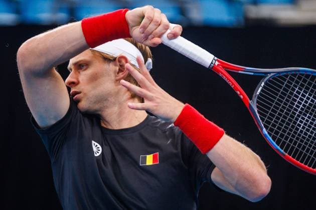 Belgian Zizou Bergsa pictured during a training practice of the Belgian team, Thursday 11 September 2025, in Ken Rosewall Arena, Sydney, Australia. Belgium will compete this weekend in the second round of the Davis Cup qualifiers against Australia. PATRICKxHAMILTON  x133904027x
