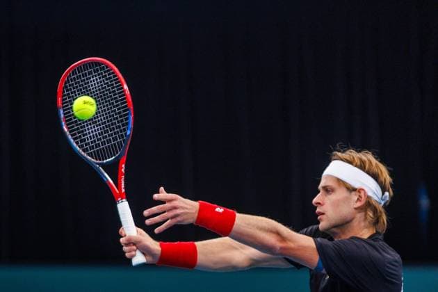 Belgian Zizou Bergsa pictured during a training practice of the Belgian team, Thursday 11 September 2025, in Ken Rosewall Arena, Sydney, Australia. Belgium will compete this weekend in the second round of the Davis Cup qualifiers against Australia. PATRICKxHAMILTON  x133904044x