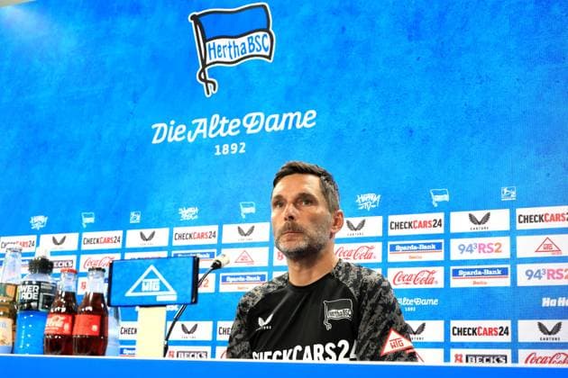 DEU, DFL, 2 FBL Hertha BSC, PK, 11 09 2025, Sportforum, Berlin, DEU, DFL, 2 FBL Hertha BSC, PK, im Bild Cheftrainer Stefan Leitl Hertha BSC Berlin DFL regulations prohibit any use of Photographs as image sequences and or quasi video nordphotoxGmbHx xEngler nph00076