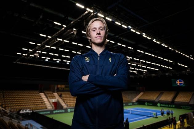 250911 Leo Borg of Sweden poses for a portrait during the Davis Cup draw ceremony ahead of the match between Sweden and Tunisia on September 11, 2025 in Partille Photo Mathias Bergeld BILDBYRAN kod MB MB1200 tennis davis cup lottningen lotting draw ceremony sverige sweden bbeng tunisien tunisia porträtt portrait  Copyright: MATHIASxBERGELD BB250911MB003