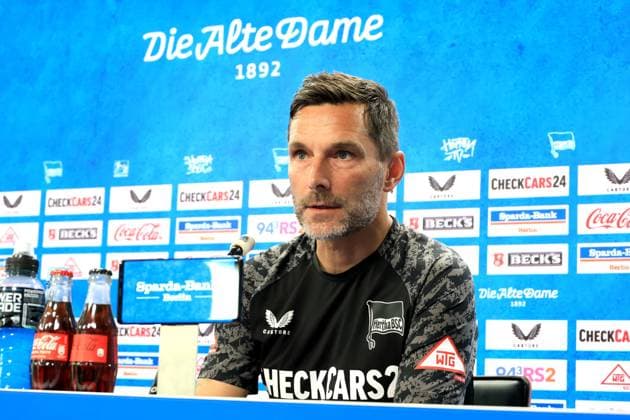 DEU, DFL, 2 FBL Hertha BSC, PK, 11 09 2025, Sportforum, Berlin, DEU, DFL, 2 FBL Hertha BSC, PK, im Bild Cheftrainer Stefan Leitl Hertha BSC Berlin DFL regulations prohibit any use of Photographs as image sequences and or quasi video nordphotoxGmbHx xEngler nph00076