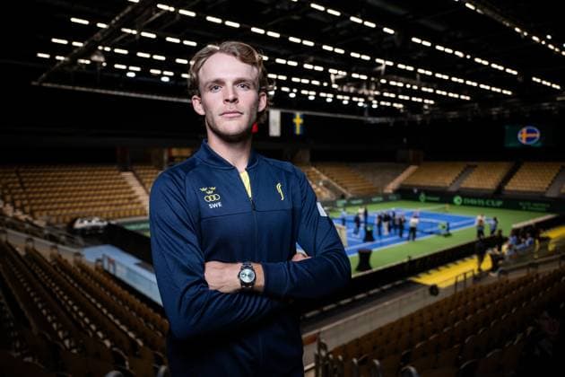 250911 Erik Grevelius of Sweden poses for a portrait during the Davis Cup draw ceremony ahead of the match between Sweden and Tunisia on September 11, 2025 in Partille Photo Mathias Bergeld BILDBYRAN kod MB MB1200 tennis davis cup lottningen lotting draw ceremony sverige sweden bbeng tunisien tunisia porträtt portrait  Copyright: MATHIASxBERGELD BB250911MB021