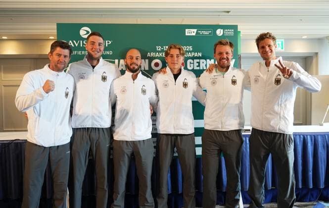 2025 Davis Cup Qualifiers 2nd Round Japan v Germany Japan Team Shintaro Mochizuki JPN , Yoshihito Nishioka JPN , Yosuke Watanuki JPN , Rei Sakamoto JPN, Takeru Yuzuki JPN , Captain Go Soeda JPN German Team Yannick Hanfmann GER , Jan Lennard Struff GER Kevin Krawietz GER , Justin Engel GER , Tim Puetz GER Captain Michael Kohlman GER