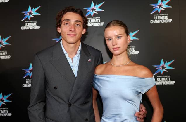(250911) -- TOKYO, Sept. 11, 2025 -- Swedish pole vaulter Armand Duplantis (L) and his partner Desire Inglander attend an event marking the one-year countdown to the World Athletics Ultimate Championship 2026 in Tokyo, Japan, Sept. 11, 2025. ) (SP)JAPAN-TOKYO-WORLD ATHLETICS-ULTIMATE CHAMPIONSHIP-ONE-YEAR-COUNTDOWN LixMing 