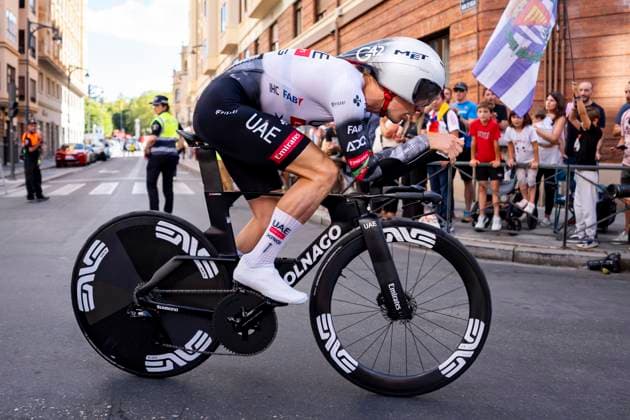 La Vuelta - 80th Tour of Spain 2025 - Stage 18 (ITT) Joao Almeida of Portugal and UAE Team Emirates XRG competes during the La Vuelta - 80th Tour of Spain 2025, Stage 18 a 12.2km individual time trial stage on September 11, 2025 in Valladolid, Spain. Valladolid Valladolid Spain Copyright: xAlbertoxGardinx AGardin_20250911_Cycling_Vuelta_ITT_0005