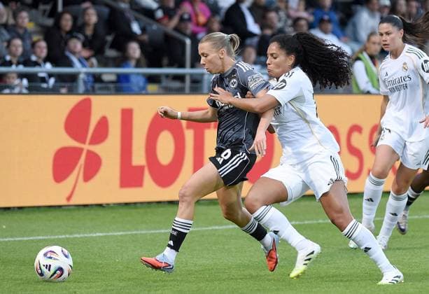 11 09 2025, xhbx, Soccer Quali Champions League, Eintracht Frankfurt Women Real Madrid Women v l Elisa Senß Eintracht Frankfurt Women , Yasmin Real Madrid DFL DFB REGULATIONS PROHIBIT ANY USE OF PHOTOGRAPHS as IMAGE SEQUENCES and or QUASI VIDEO Frankfurt