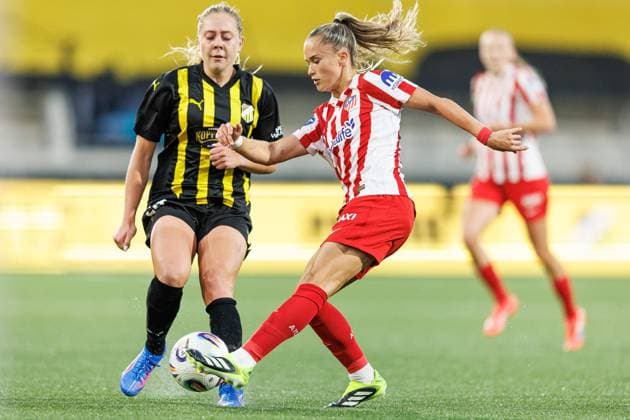 250911 Alice Bergström of Häcken and Andrea Medina of Atletico Madrid during the UEFA Women™s Champions League play off football match between Häcken and Atletico Madrid on September 11, 2025 in Göteborg Photo Michael Erichsen BILDBYRAN COP 89 MI0874 fotboll football soccer fotball uefa womens champions league häcken atletico madrid dam bbeng play offsbbauto  Copyright: MICHAELxERICHSEN BB250911MI022