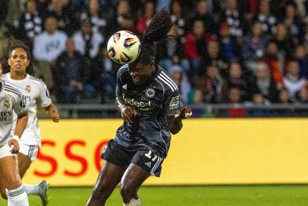 UWCL Qualification Eintracht Frankfurt Real Madrid, 11 09 2025 Nicole Anyomi Eintracht Frankfurt, 19 scores the 1-2 equalizer with a header First leg of the UEFA Womens Champions League Qualification, 3rd round, between Eintracht Frankfurt and Real Madrid at Stadion am Brentanobad in Frankfurt am Main on 11 09 2025 Copyright: xBEAUTIFULxSPORTS Hahnex