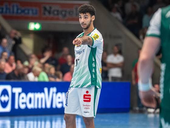 Ahmed Khairy SC DHfK Leipzig, 17 represents the Kreislaeufer, Frisch Auf Goeppingen vs SC DHfK Leipzig, Handball, 1 Bundesliga, Men, Season 2025 2026, 11 09 2025, Frisch Auf Goeppingen vs SC DHfK Leipzig, Handball, 1 Bundesliga, Men, Season 2025 2026, 11 09 2025 Goeppingen Copyright: xEibner-Pressefoto MichaelxSchmidx EP_MST