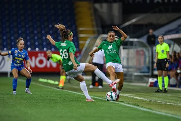 SOCCER - WCL, St.Poelten vs Hjorring SANKT POELTEN,AUSTRIA,11.SEP.25 - WOMEN SOCCER - UEFA Women s Champions League, qualification, SKN Sankt Poelten vs Fortuna Hjorring. Image shows Josefine Valvik (Hjorring).  GEPAxpictures xManuelxBinder