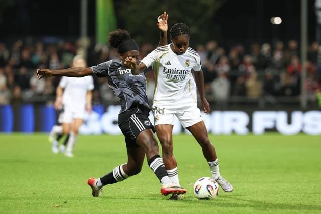 2025 09 10 xJFx Soccer UEFA Women Champions League Qualification Eintracht Frankfurt Real Madrid v l , Nicole Anyomi Eintracht Frankfurt , Linda Caicedo Real Madrid , Zweikampf, Action, Aktion, Battles for the Ball DFL DFB REGULATIONS PROHIBIT ANY USE OF PHOTOGRAPHS as IMAGE SEQUENCES and or QUASI VIDEO Copyright: JoaquimxFerreira
