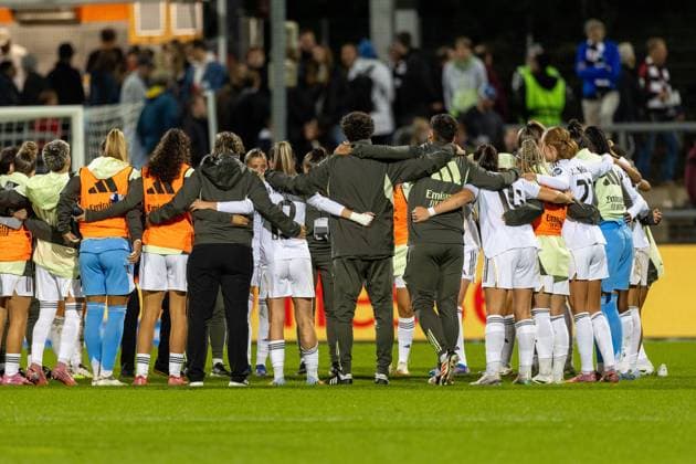 UWCL Qualifier Eintracht Frankfurt Real Madrid, 11 09 2025 Player group of the Madrid team that won the first leg 2-1 in Frankfurt First leg of the UEFA Womens Champions League Qualifier, 3rd round, between Eintracht Frankfurt and Real Madrid at Stadion am Brentanobad in Frankfurt am Main on 11 09 2025 Copyright: xBEAUTIFULxSPORTS Hahnex