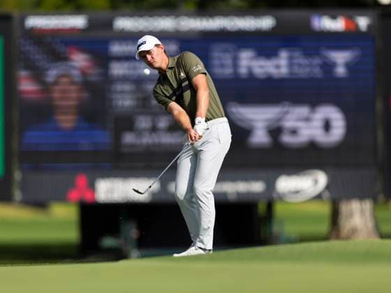 September 11, 2025, Napa, California, United States: NAPA, CA - SEPTEMBER 11: Maverick McNealy of the United States chips on hole 18 during the Procore Championship 2025 - Round One at Silverado Resort on September 11, 2025 in Napa, California. Procore Championship 2025 - Round One  - ZUMAt139 20250911_aaa_t139_004 Copyright: xAlxChang IsixPhotosx