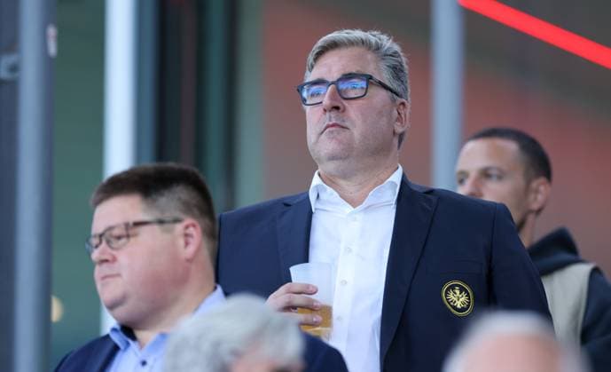 DEU, Frankfurt, Eintracht Frankfurt vs Real Madrid, Womens Champions League, UEFA, Season 2526, Stadion am Bretanobad, Qualifying Round 3, in the picture Axel Hellmann Spokesman of the Board Eintracht Frankfurt DFB DFL REGULATIONS PROHIBIT ANY USE OF PHOTOGRAPHS AS IMAGE SEQUENCES AND OR QUASI VIDEO, 11 09 2025, Copyright: HMBxMedia HendrikxHamelau