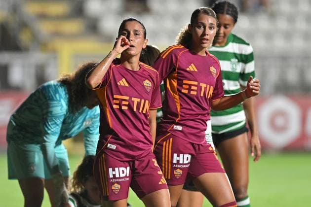 Soccer, Woman champions league 2025-2026 As Roma - Sporting Club de Portugal Lucia Di Guglielmo of AS Roma celebrates scoring her goal during the third qualifying round Woman champions league match between As Roma - Sporting Club de Portugal at Tre Fontane stadium in Rome, Italy, September 11st, 2025. Imago Images Emmefoto Copyright: xImagoxImages Emmefotox