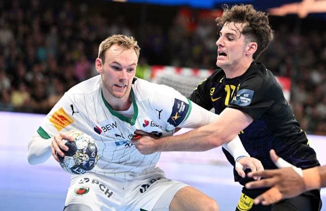 HBC Nantes Fuchse Berlin PHOTOPQR OUEST FRANCE Jérôme Fouquet ; NANTES ; 11 09 2025 ; Handball. EHF champions League. HBC Nantes Fuchse Berlin. Mathias Gidsel et Noam Leopold. Photo: Jérôme Fouquet Ouest-France. NANTES France  Copyright: xPHOTOPQR OUESTxFRANCE MAXPPPxJérômexFouquetx 20250911OFR5765 20250911OFR5765