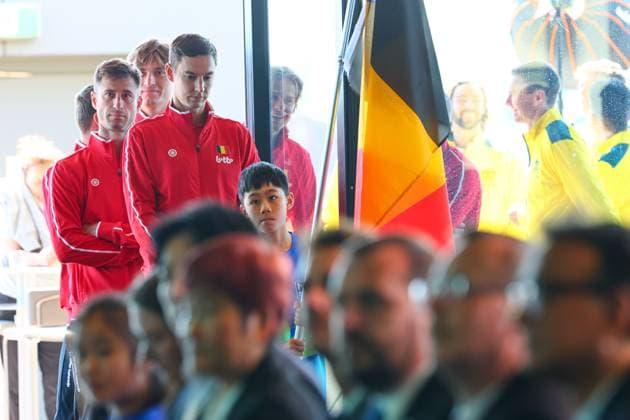 Belgian Joran Vliegen and Belgian Sander Gille arrive fora the draw ahead of the Davis Cup qualifier between Australia and Belgium, Friday 12 September 2025, in Ken Rosewall Arena, Sydney, Australia. PATRICKxHAMILTON  x134002690x