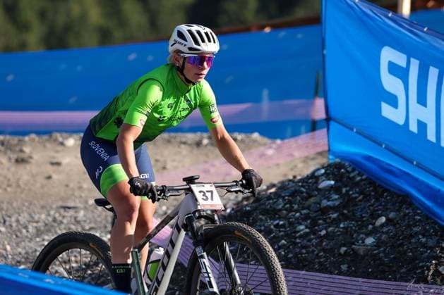 12 09 2025, Crans Montana, Valais 2025 UCI Mountain Bike World Championships, Vita Movrin 37 SLO in training on the Cross Country Olympic circuit Crans Montana Crans Montana Valais Switzerland Copyright: xJustPictures.ch FrancescoxMinghettix jp-en-FrMi-MNG_1832