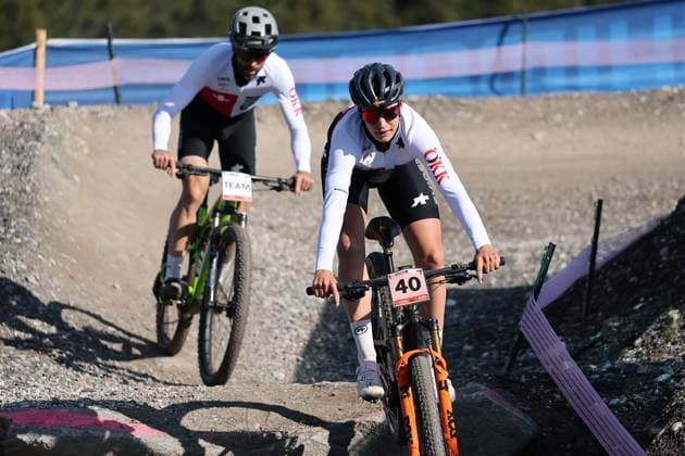 12 09 2025, Crans Montana, Valais 2025 UCI Mountain Bike World Championships, Ronja Blöchlinger 40 SUI in training on the Cross Country Olympic circuit Crans Montana Crans Montana Valais Switzerland Copyright: xJustPictures.ch FrancescoxMinghettix jp-en-FrMi-MNG_2023