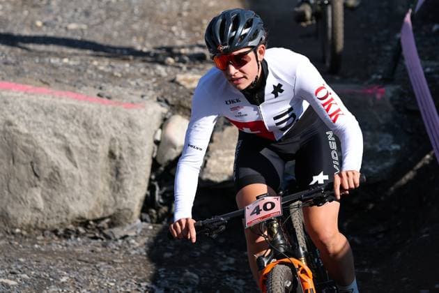 12 09 2025, Crans Montana, Valais 2025 UCI Mountain Bike World Championships, Ronja Blöchlinger 40 SUI in training on the Cross Country Olympic circuit Crans Montana Crans Montana Valais Switzerland Copyright: xJustPictures.ch FrancescoxMinghettix jp-en-FrMi-MNG_2028