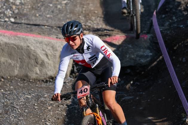 12 09 2025, Crans Montana, Valais 2025 UCI Mountain Bike World Championships, Ronja Blöchlinger 40 SUI in training on the Cross Country Olympic circuit Crans Montana Crans Montana Valais Switzerland Copyright: xJustPictures.ch FrancescoxMinghettix jp-en-FrMi-MNG_2030