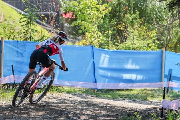 12 09 2025, Crans Montana, Valais 2025 UCI Mountain Bike World Championships, Jolanda Neff 12 SUI in training on the Cross Country Olympic circuit Crans Montana Crans Montana Valais Switzerland Copyright: xJustPictures.ch FrancescoxMinghettix jp-en-FrMi-MNG_2757