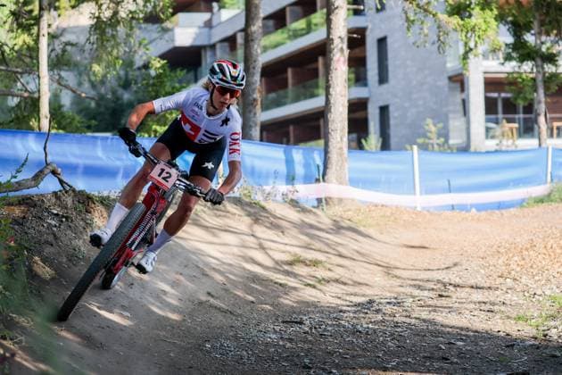 12 09 2025, Crans Montana, Valais 2025 UCI Mountain Bike World Championships, Jolanda Neff 12 SUI in training on the Cross Country Olympic circuit Crans Montana Crans Montana Valais Switzerland Copyright: xJustPictures.ch FrancescoxMinghettix jp-en-FrMi-MNG_2733