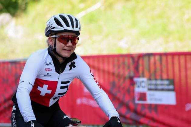 12 09 2025, Crans Montana, Valais 2025 UCI Mountain Bike World Championships, Sina Frei 10 SUI in training on the Cross Country Olympic circuit Crans Montana Crans Montana Valais Switzerland Copyright: xJustPictures.ch FrancescoxMinghettix jp-en-FrMi-MNG_2816