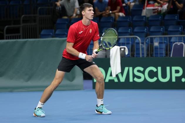 TENNIS - Davis Cup, HUN vs AUT DEBRECEN,HUNGARY,12.SEP.25 - TENNIS - ITF Davis Cup, qualification round 2, Hungary vs Austria. Image shows Fabian Marozsan (HUN).  GEPAxpictures xWalterxLuger