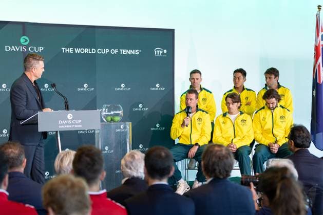 September 12, 2025, Sydney, Nsw, Australia: LLEYTON HEWITT, AustraliaÃ¢â‚¬â ¢s Davis Cup captain, speaks at the official draw ceremony for the tie between Australia and Belgium. Sydney Australia - ZUMAt173 20250912_zsp_t173_006 Copyright: xStephanexThomasx