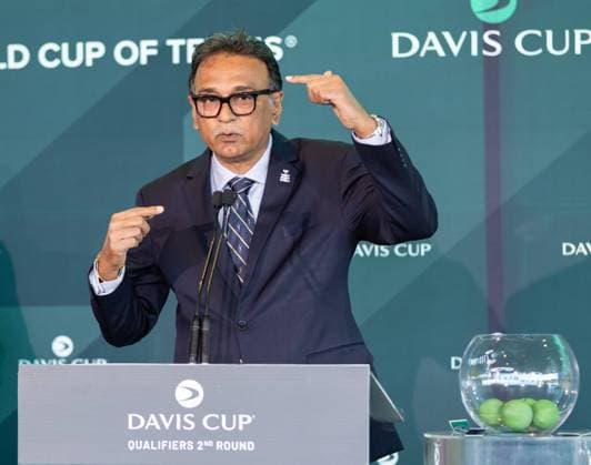 September 12, 2025, Sydney, Nsw, Australia: NITIN KANNAMWAR speaks at the official draw ceremony for the tie between Australia and Belgium. Sydney Australia - ZUMAt173 20250912_zsp_t173_009 Copyright: xStephanexThomasx