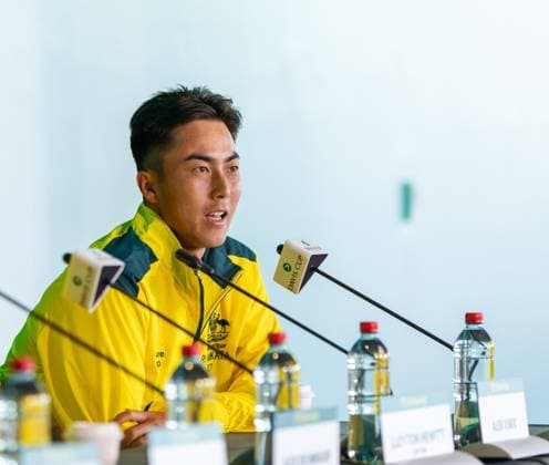 September 12, 2025, Sydney, Nsw, Australia: RINKY HIJIKATA of Australia speaks at the official draw ceremony for the tie between Australia and Belgium. Sydney Australia - ZUMAt173 20250912_zsp_t173_013 Copyright: xStephanexThomasx