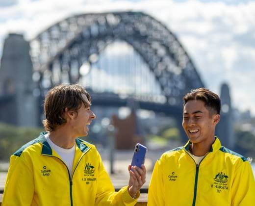 September 12, 2025, Sydney, Nsw, Australia: ALEX DE MINAUR and RINKY HIJIKATA of Australia share a laugh during a Davis Cup photo call ahead of the tie between Australia and Belgium. Sydney Australia - ZUMAt173 20250912_zsp_t173_015 Copyright: xStephanexThomasx