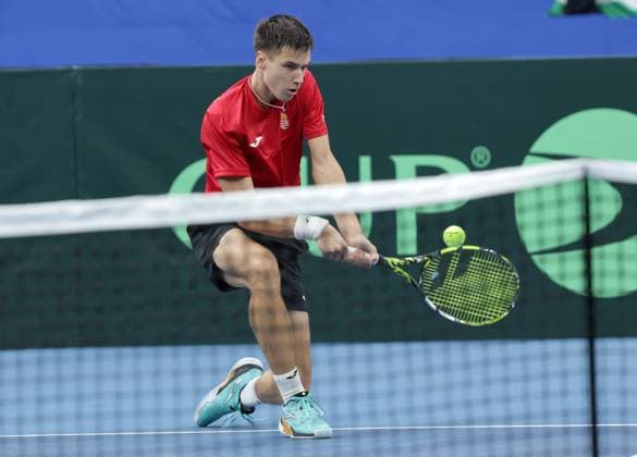 TENNIS - Davis Cup, HUN vs AUT DEBRECEN,HUNGARY,12.SEP.25 - TENNIS - ITF Davis Cup, qualification round 2, Hungary vs Austria. Image shows Fabian Marozsan (HUN).  GEPAxpictures xWalterxLuger