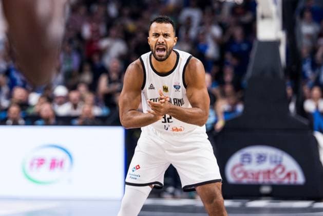 FIBA EuroBasket 2025 Germany Finland 12 09 2025 Johannes Thiemann Germany, 32 cheers FIBA EuroBasket 2025 Germany Finland Riga, Arena Riga on 12 09 2025 Copyright: xBEAUTIFULxSPORTS Wunderlx