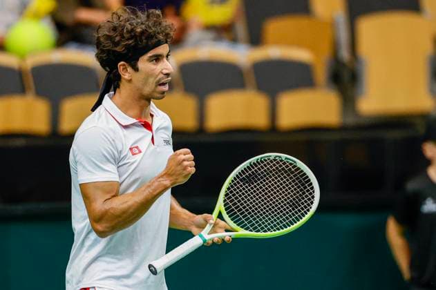 Moez Echargui during the singles match against Leo Borg in the Davis Cup match between Sweden and Tunisia in Partille arena on September 12, 2025 PARTILLE SWEDEN x9200x  Copyright: xAdamxIhse TTx DAVIS CUP SWEDEN-TUNISIA