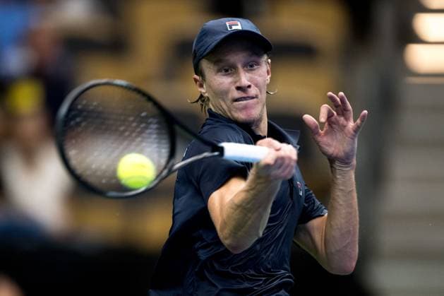 250912 Leo Borg during the Davis Cup tennis match between Sweden and Tunisia on September 12, 2025 in Partille Photo Carl Sandin BILDBYRAN code CS CS0767 tennis davis cup sweden sverige tunisien tunisia bbeng sverige sweden  Copyright: CARLxSANDIN BB250912CS005